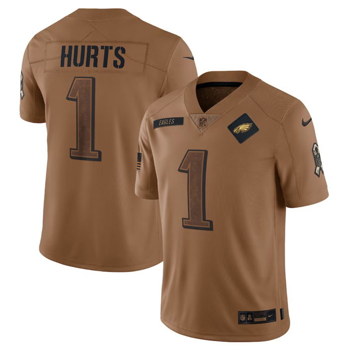 Men's Philadelphia Eagles #1 Jalen Hurts 2023 Brown Salute To Service Limited Football Jersey Men's Philadelphia Eagles #1 Jalen Hurts 2023 Brown Salute To Service Limited Football Jersey