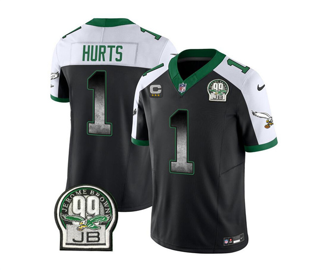 Men's Philadelphia Eagles #1 Jalen Hurts Black/White 2023 F.U.S.E. With 3-star C Patch Throwback Vapor Untouchable Limited Stitched Football Jersey Men's Philadelphia Eagles #1 Jalen Hurts Black/White 2023 F.U.S.E. With 3-star C Patch Throwback Vapor Untouchable Limited Stitched Football Jersey