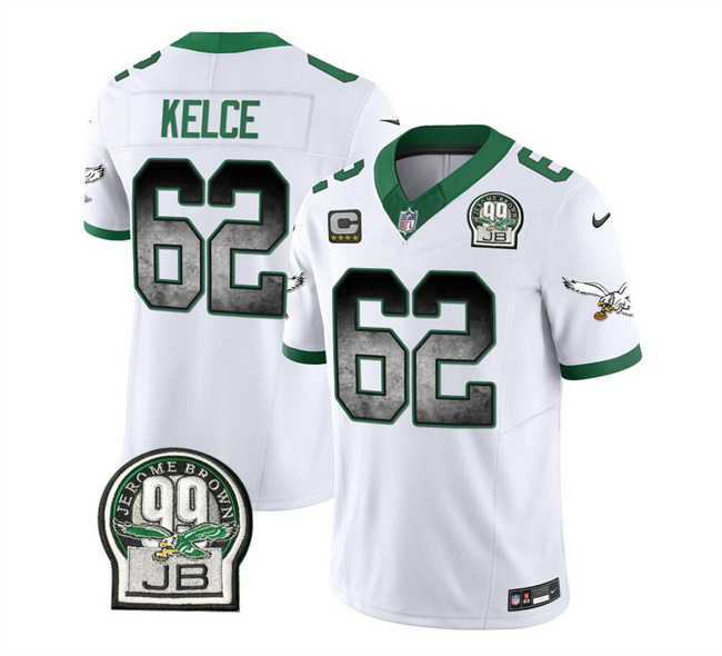 Men's Philadelphia Eagles #62 Jason Kelce White 2023 F.U.S.E. With 4-star C Patch Throwback Vapor Untouchable Limited Stitched Football Jersey Men's Philadelphia Eagles #62 Jason Kelce White 2023 F.U.S.E. With 4-star C Patch Throwback Vapor Untouchable Limited Stitched Football Jersey