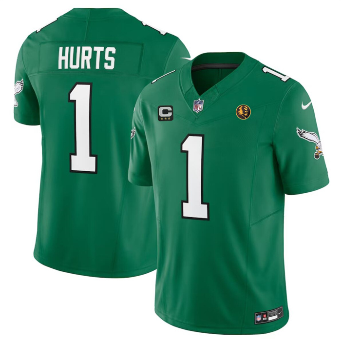Men's Philadelphia Eagles #1 Jalen Hurts Green 2023 F.U.S.E. Throwback With 3-star C Patch And John Madden Patch Vapor Limited Stitched Football Jersey Men's Philadelphia Eagles #1 Jalen Hurts Green 2023 F.U.S.E. Throwback With 3-star C Patch And John Madden Patch Vapor Limited Stitched Football Jersey