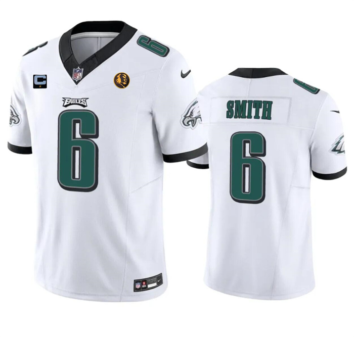 Men's Philadelphia Eagles #6 DeVonta Smith White 2023 F.U.S.E. With 1-star C Patch And John Madden Patch Vapor Limited Stitched Football Jersey Men's Philadelphia Eagles #6 DeVonta Smith White 2023 F.U.S.E. With 1-star C Patch And John Madden Patch Vapor Limited Stitched Football Jersey