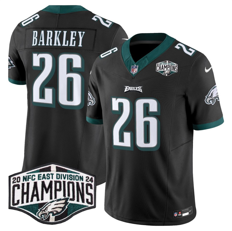 Men's Philadelphia Eagles #26 Saquon Barkley Black 2024 NFC East Champions F.U.S.E. Vapor Untouchable Limited Stitched Football Jersey Men's Philadelphia Eagles #26 Saquon Barkley Black 2024 NFC East Champions F.U.S.E. Vapor Untouchable Limited Stitched Football Jersey