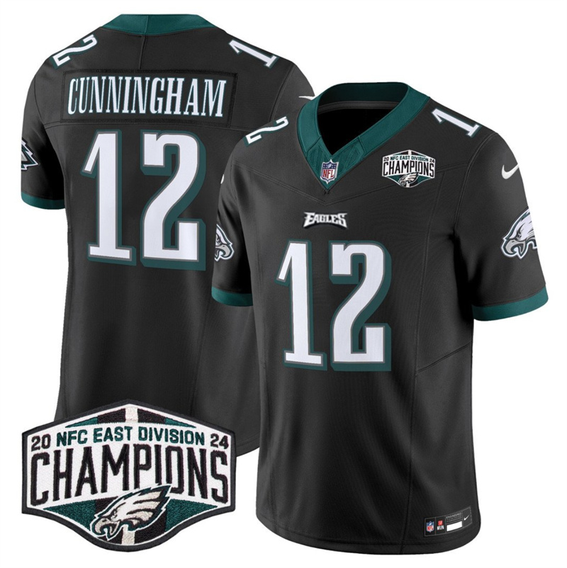 Men's Philadelphia Eagles #12 Randall Cunningham Black 2024 NFC East Champions F.U.S.E. Vapor Untouchable Limited Stitched Football Jersey Men's Philadelphia Eagles #12 Randall Cunningham Black 2024 NFC East Champions F.U.S.E. Vapor Untouchable Limited Stitched Football Jersey