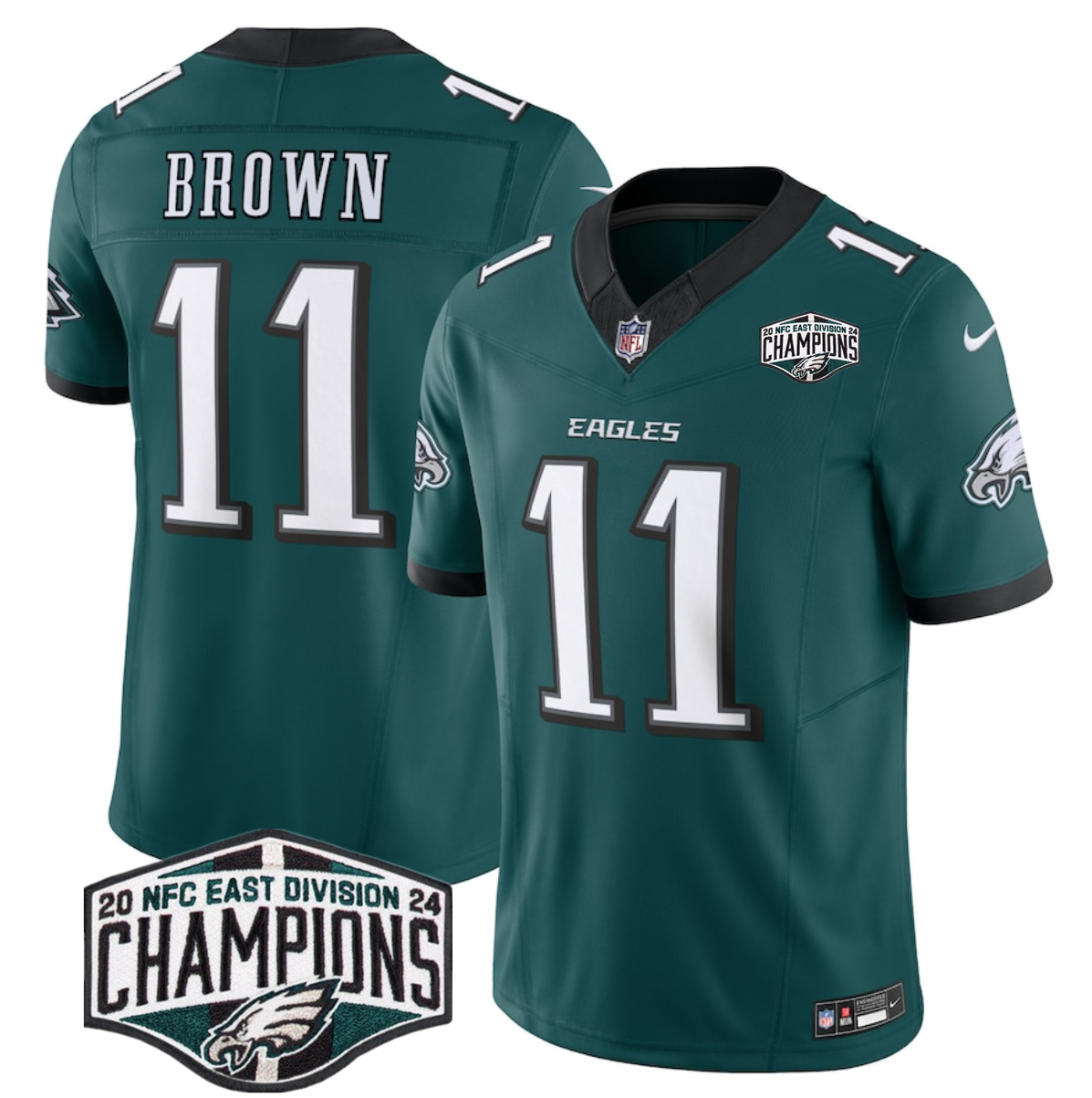 Men's Philadelphia Eagles #11 A.J. Brown Green 2024 New NFC East Champions F.U.S.E. Vapor Untouchable Limited Stitched Football Jersey Men's Philadelphia Eagles #11 A.J. Brown Green 2024 New NFC East Champions F.U.S.E. Vapor Untouchable Limited Stitched Football Jersey