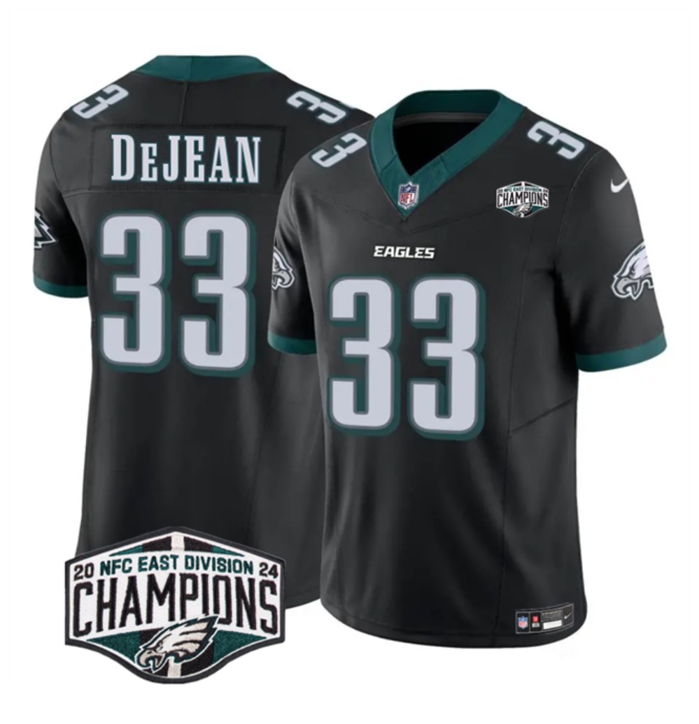 Men's Philadelphia Eagles #33 Cooper DeJean Black 2024 NFC East Champions F.U.S.E. Vapor Untouchable Limited Stitched Football Jersey Men's Philadelphia Eagles #33 Cooper DeJean Black 2024 NFC East Champions F.U.S.E. Vapor Untouchable Limited Stitched Football Jersey