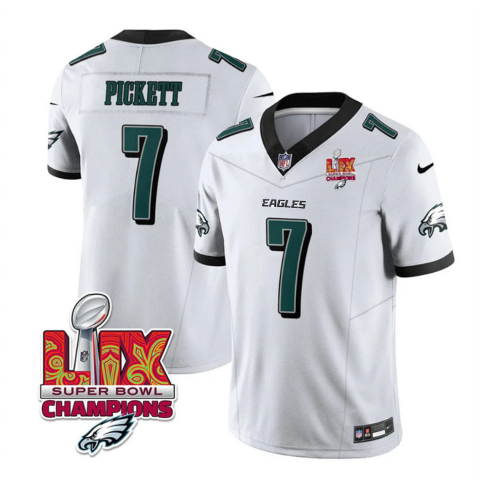 Men's Philadelphia Eagles #7 Kenny Pickett White 2025 Eagles Logo Super Bowl LIX Patch New F.U.S.E. Vapor Limited Stitched Football Jersey