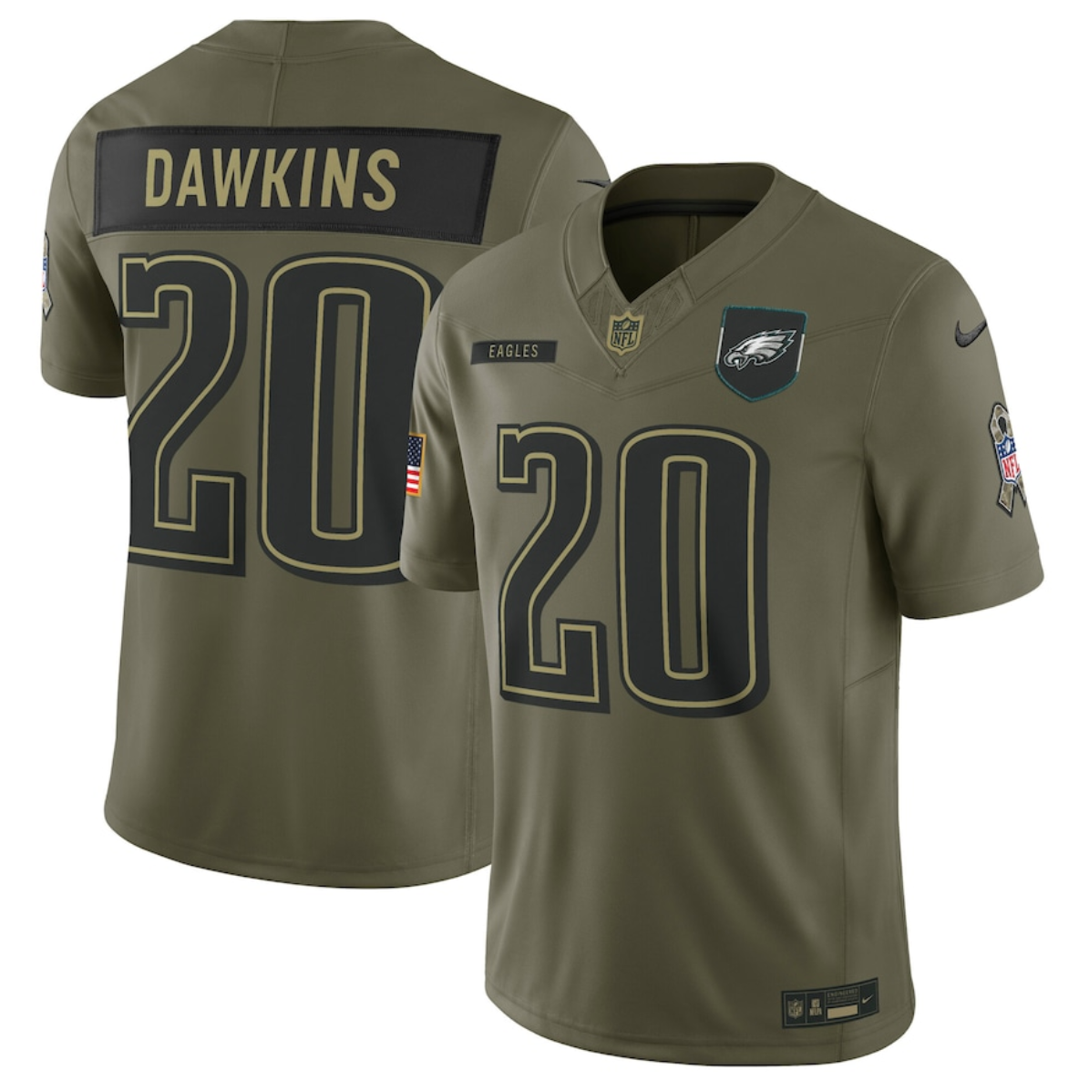 Men's Philadelphia Eagles #20 Brian Dawkins Olive 2025 Salute to Service Limited Stitched Football Jersey