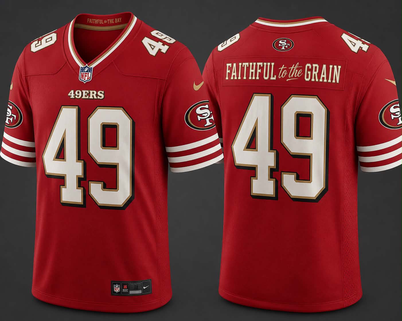 Men's San Francisco 49ers #49 Faithful Grain Red Stitched Football Game Jersey