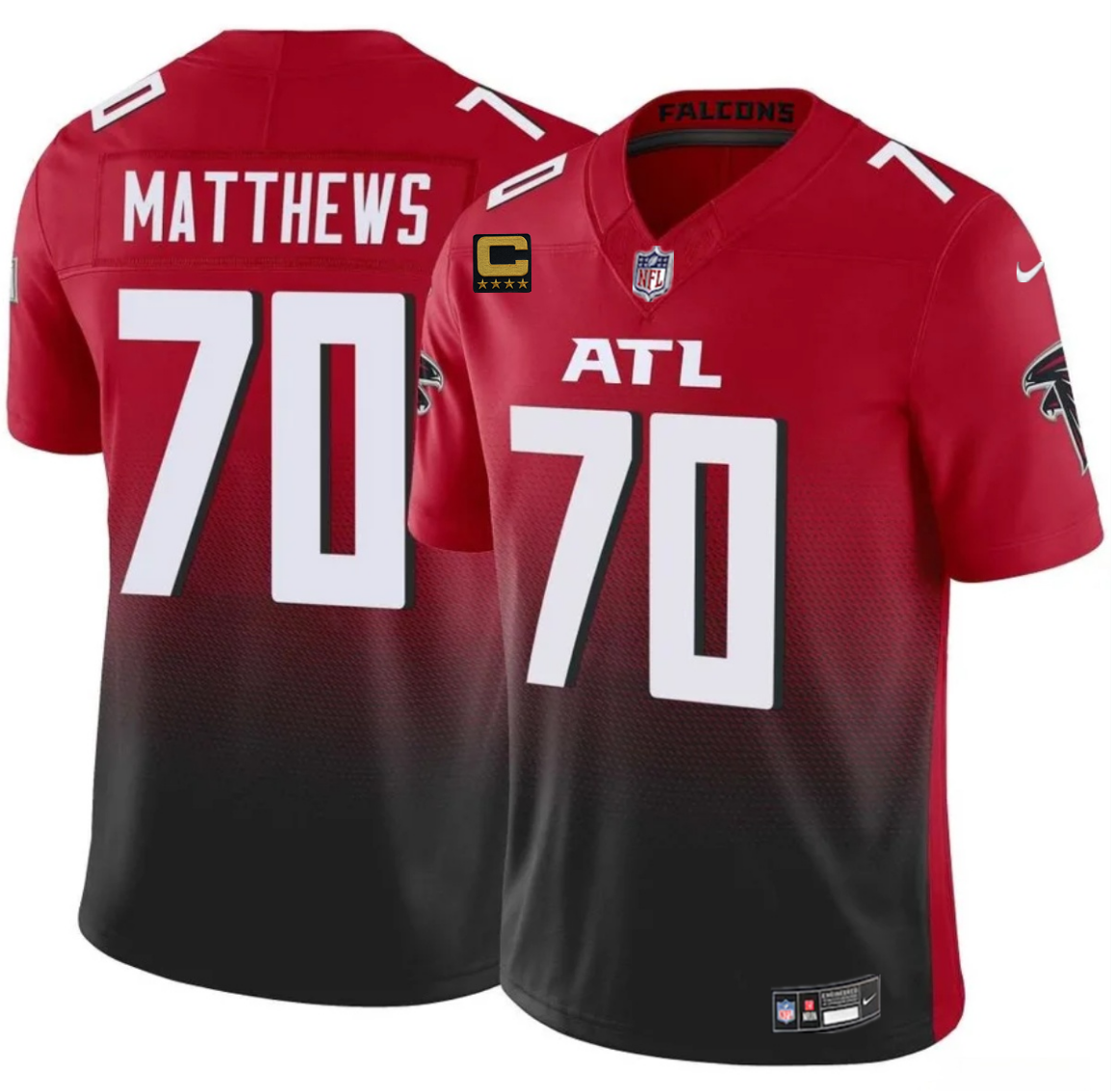 Men's Atlanta Falcons #70 Jake Matthews Red/Black 2025 F.U.S.E With 4-Star C Patch Vapor Untouchable Limited Stitched Football Jersey Men's Atlanta Falcons #70 Jake Matthews Red/Black 2025 F.U.S.E With 4-Star C Patch Vapor Untouchable Limited Stitched Football Jersey