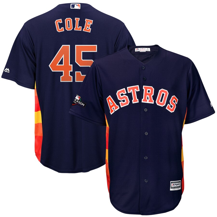 Houston Astros #45 Gerrit Cole Majestic 2019 Postseason Official Cool Base Player Jersey Navy Houston Astros #45 Gerrit Cole Majestic 2019 Postseason Official Cool Base Player Jersey Navy