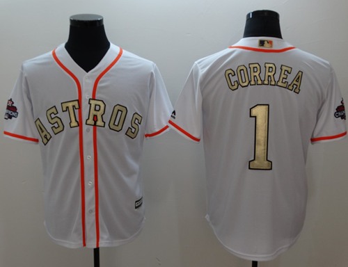 Astros #1 Carlos Correa White 2017 World Series Champions Gold Program Cool Base Stitched MLB Jersey Astros #1 Carlos Correa White 2017 World Series Champions Gold Program Cool Base Stitched MLB Jersey