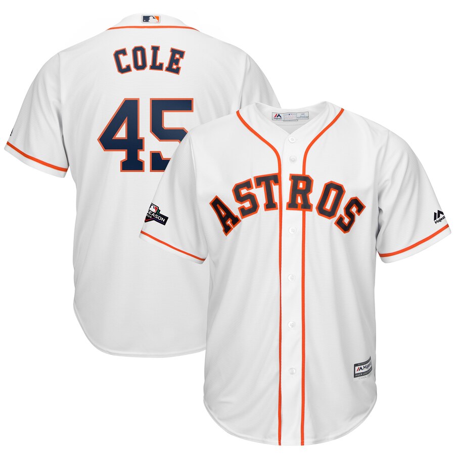 Houston Astros #45 Gerrit Cole Majestic 2019 Postseason Official Cool Base Player Jersey White Houston Astros #45 Gerrit Cole Majestic 2019 Postseason Official Cool Base Player Jersey White
