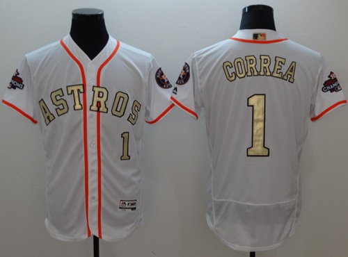 Astros #1 Carlos Correa White FlexBase Authentic 2017 World Series Champions Gold Program Stitched MLB Jersey Astros #1 Carlos Correa White FlexBase Authentic 2017 World Series Champions Gold Program Stitched MLB Jersey