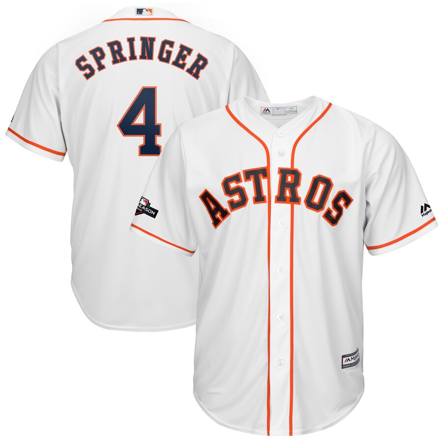 Houston Astros #4 George Springer Majestic 2019 Postseason Official Cool Base Player Jersey White Houston Astros #4 George Springer Majestic 2019 Postseason Official Cool Base Player Jersey White