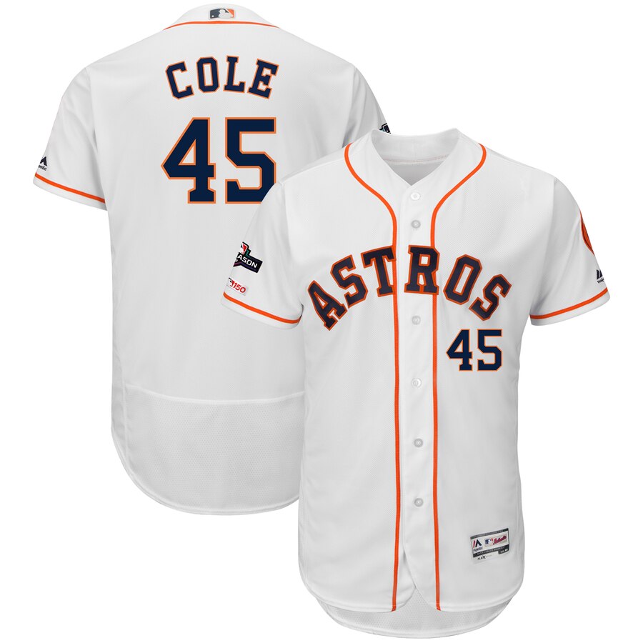 Houston Astros #45 Gerrit Cole Majestic 2019 Postseason Authentic Flex Base Player Jersey White Houston Astros #45 Gerrit Cole Majestic 2019 Postseason Authentic Flex Base Player Jersey White