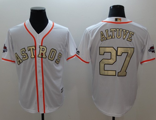 Astros #27 Jose Altuve White 2017 World Series Champions Gold Program Cool Base Stitched MLB Jersey Astros #27 Jose Altuve White 2017 World Series Champions Gold Program Cool Base Stitched MLB Jersey