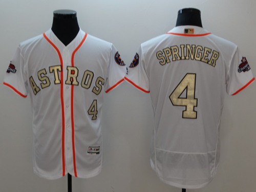 Astros #4 George Springer White FlexBase Authentic 2017 World Series Champions Gold Program Stitched MLB Jersey Astros #4 George Springer White FlexBase Authentic 2017 World Series Champions Gold Program Stitched MLB Jersey