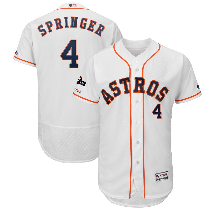 Houston Astros #4 George Springer Majestic 2019 Postseason Authentic Flex Base Player Jersey White Houston Astros #4 George Springer Majestic 2019 Postseason Authentic Flex Base Player Jersey White