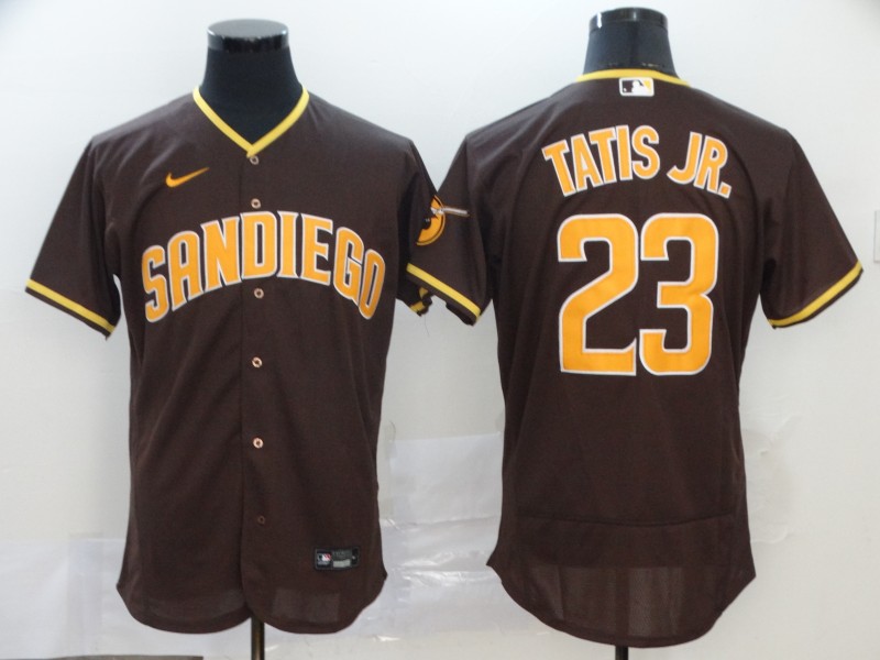 Men's San Diego Padres #23 Fernando Tatis Jr. Coffee Flex Base Stitched MLB Jersey Men's San Diego Padres #23 Fernando Tatis Jr. Coffee Flex Base Stitched MLB Jersey