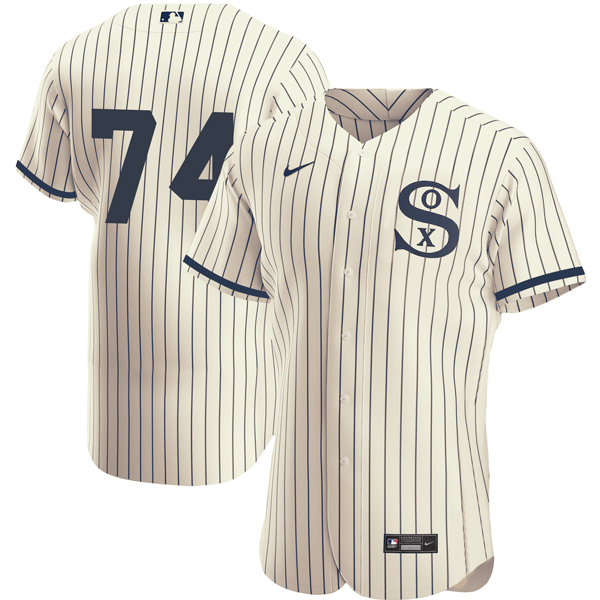 Men's Chicago White Sox #74 Eloy Jimenez 2021 Cream/Navy Field of Dreams Flex Base