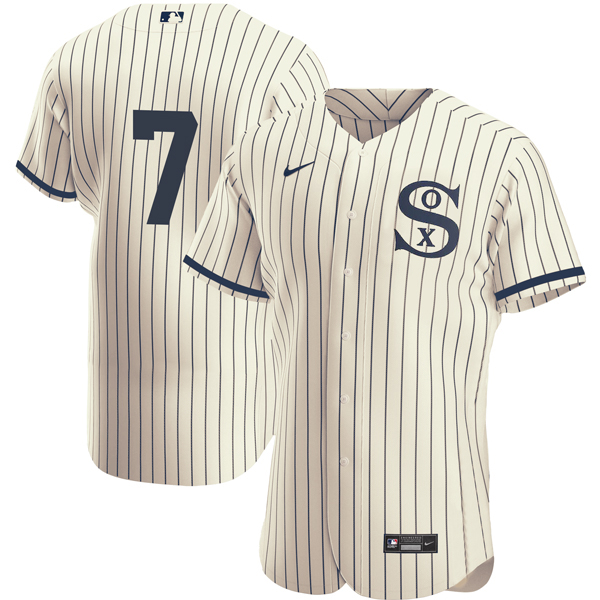 Men's Chicago White Sox #7 Tim Anderson 2021 Cream/Navy Field of Dreams Flex Base