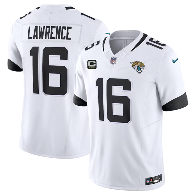 Men's Jacksonville Jaguars #16 Trevor Lawrence White 2023 F.U.S.E With 3- Star C Patch Vapor Untouchable Limited Stitched Jersey Men's Jacksonville Jaguars #16 Trevor Lawrence White 2023 F.U.S.E With 3- Star C Patch Vapor Untouchable Limited Stitched Jersey