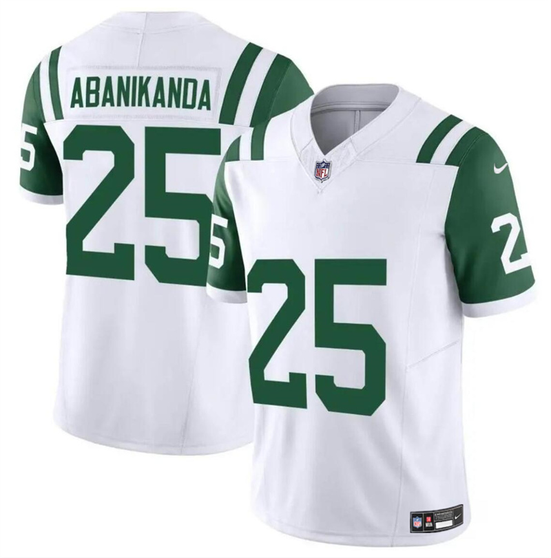 Men's New York Jets #25 Israel Abanikanda White Classic Alternate Vapor F.U.S.E. Limited Stitched Football Jersey Men's New York Jets #25 Israel Abanikanda White Classic Alternate Vapor F.U.S.E. Limited Stitched Football Jersey