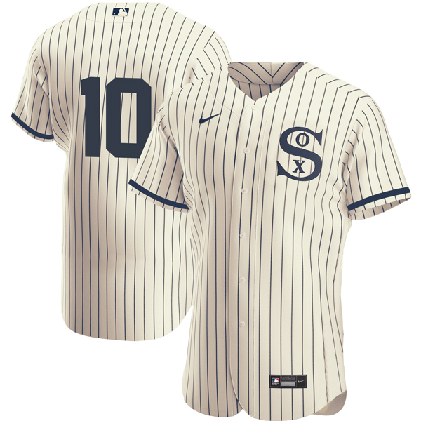Men's Chicago White Sox #10 Yoan Moncada 2021 Cream/Navy Field of Dreams