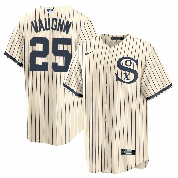 Men's Chicago White Sox #25 Andrew Vaughn 2021 Cream/Navy Name&Number Men's Chicago White Sox #25 Andrew Vaughn 2021 Cream/Navy Name&Number