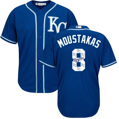 Royals #8 Mike Moustakas Royal Blue Team Logo Fashion Stitched MLB Jersey Royals #8 Mike Moustakas Royal Blue Team Logo Fashion Stitched MLB Jersey