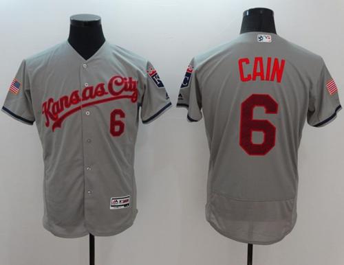 Royals #6 Lorenzo Cain Grey Fashion Stars & Stripes Flexbase Authentic Stitched MLB Jersey Royals #6 Lorenzo Cain Grey Fashion Stars & Stripes Flexbase Authentic Stitched MLB Jersey