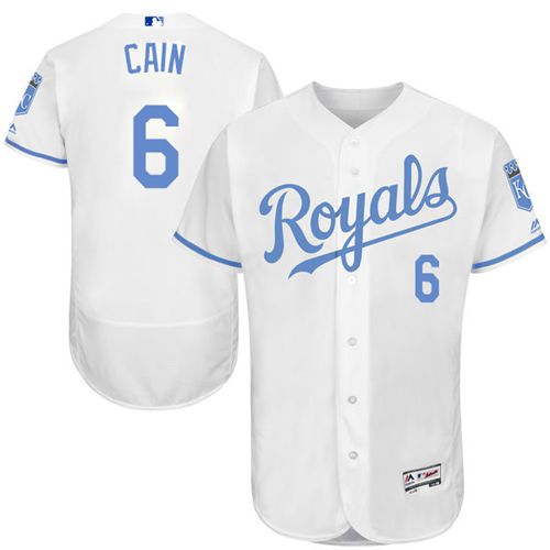 Royals #6 Lorenzo Cain White Flexbase Authentic Collection Father's Day Stitched MLB Jersey Royals #6 Lorenzo Cain White Flexbase Authentic Collection Father's Day Stitched MLB Jersey