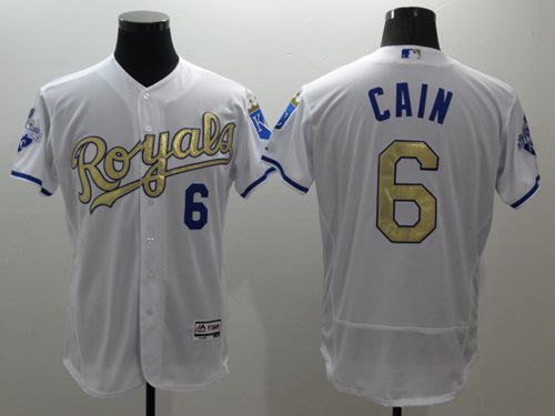 Royals #6 Lorenzo Cain White 2015 World Series Champions Gold Program FlexBase Authentic Stitched MLB Jersey Royals #6 Lorenzo Cain White 2015 World Series Champions Gold Program FlexBase Authentic Stitched MLB Jersey