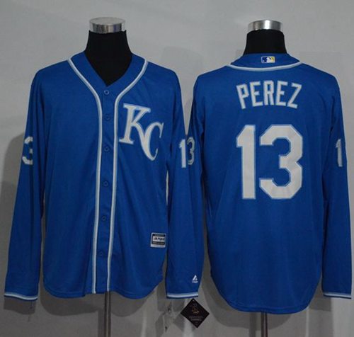 Royals #13 Salvador Perez Blue New Cool Base Long Sleeve Stitched MLB Jersey Royals #13 Salvador Perez Blue New Cool Base Long Sleeve Stitched MLB Jersey