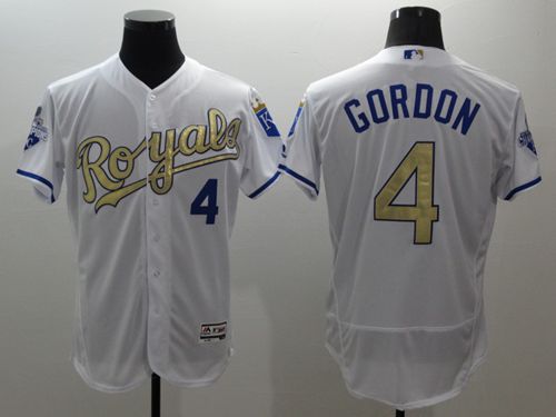 Royals #4 Alex Gordon White 2015 World Series Champions Gold Program FlexBase Authentic Stitched MLB Jersey Royals #4 Alex Gordon White 2015 World Series Champions Gold Program FlexBase Authentic Stitched MLB Jersey