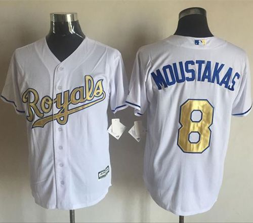 Royals #8 Mike Moustakas White New Cool Base 2015 World Series Champions Gold Program Stitched MLB Jersey Royals #8 Mike Moustakas White New Cool Base 2015 World Series Champions Gold Program Stitched MLB Jersey