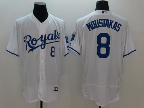 Royals #8 Mike Moustakas White Flexbase Authentic Collection Stitched MLB Jersey Royals #8 Mike Moustakas White Flexbase Authentic Collection Stitched MLB Jersey