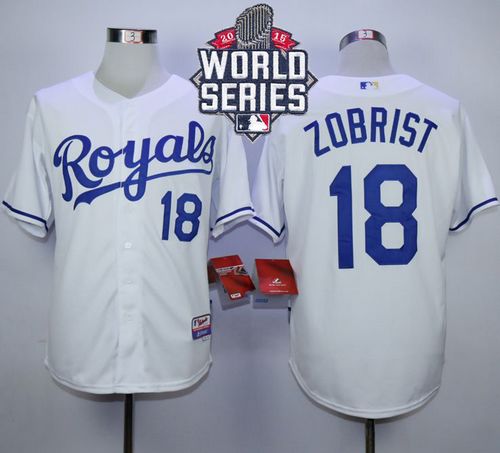 Royals #18 Ben Zobrist White Cool Base W/2015 World Series Patch Stitched MLB Jersey Royals #18 Ben Zobrist White Cool Base W/2015 World Series Patch Stitched MLB Jersey