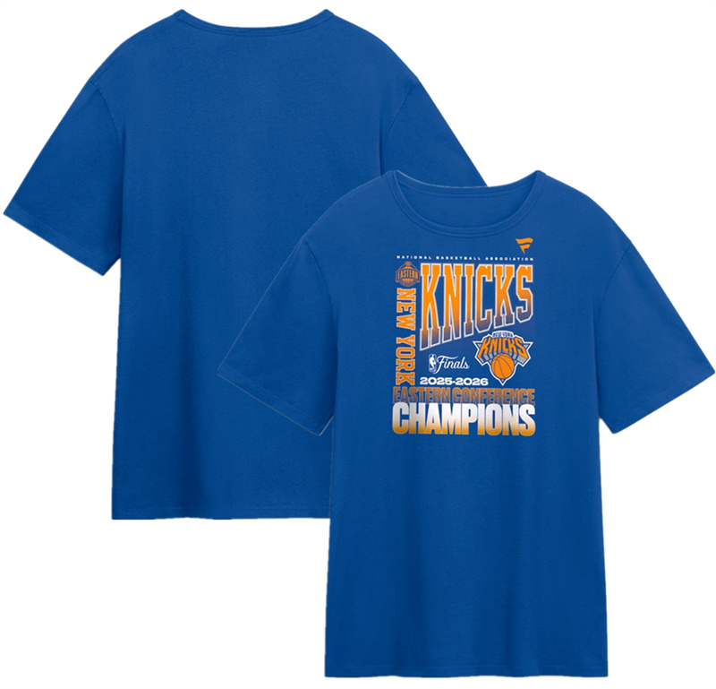 Men's New York Knicks Blue Stacked Block T-Shirt 2026 Eastern Conference Champions