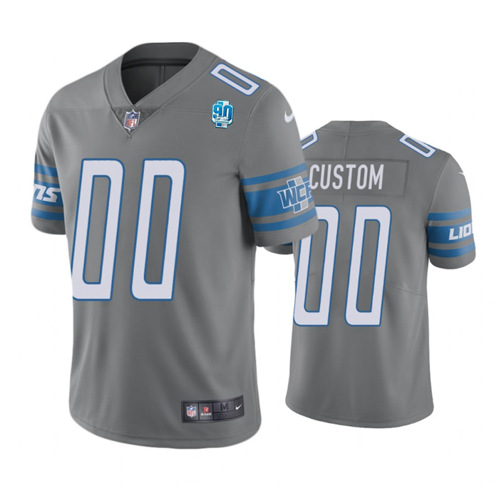 Men's Detroit Lions Active Player Custom Grey 2023 F.U.S.E. 90th Anniversary Vapor Untouchable Limited Stitched Jersey Men's Detroit Lions Active Player Custom Grey 2023 F.U.S.E. 90th Anniversary Vapor Untouchable Limited Stitched Jersey
