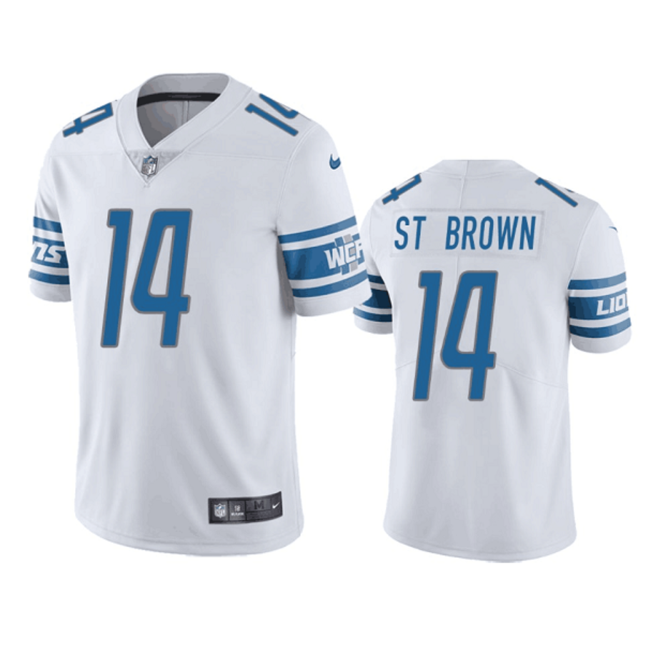 Men's Detroit Lions #14 Amon-Ra St. Brown White Vapor Untouchable Limited Stitched Jersey Men's Detroit Lions #14 Amon-Ra St. Brown White Vapor Untouchable Limited Stitched Jersey