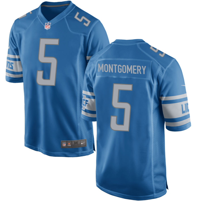 Men's Detroit Lions #5 David Montgomery Blue Stitched Game Jersey Men's Detroit Lions #5 David Montgomery Blue Stitched Game Jersey