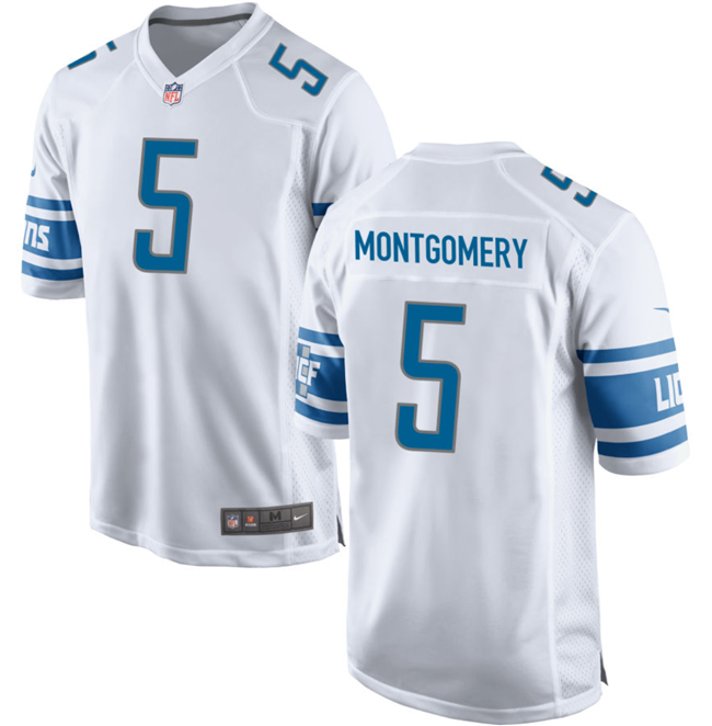 Men's Detroit Lions #5 David Montgomery White Stitched Game Jersey Men's Detroit Lions #5 David Montgomery White Stitched Game Jersey