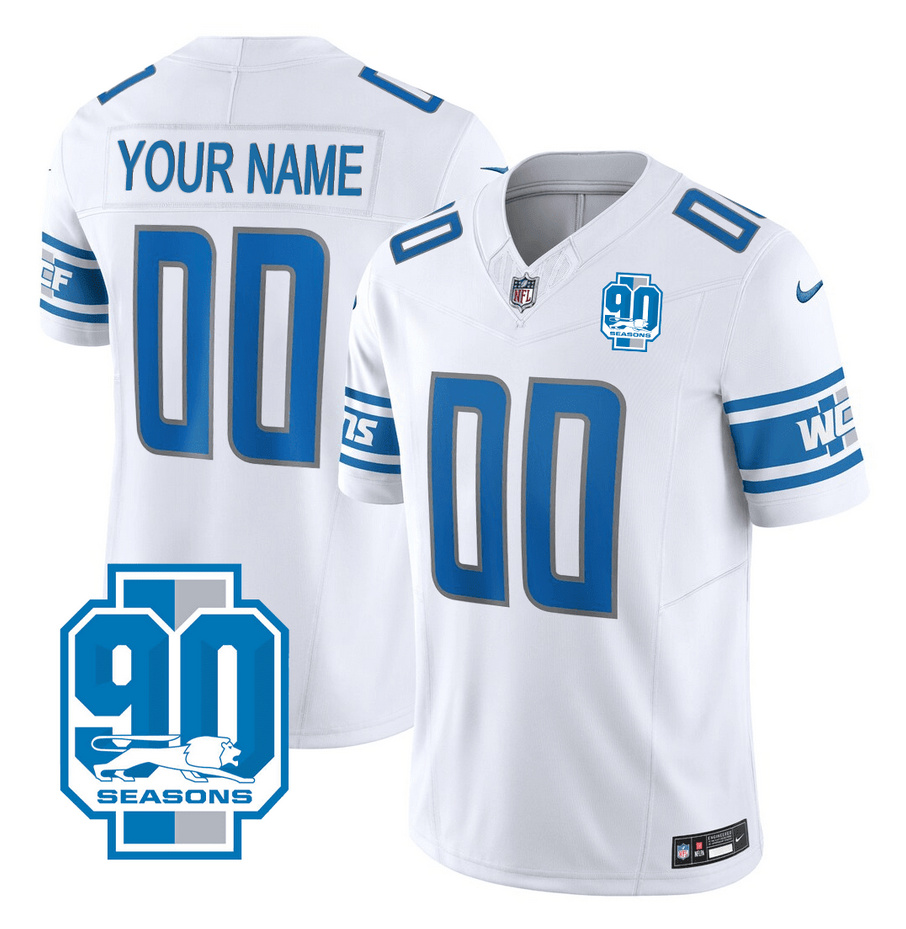 Men's Detroit Lions Active Player Custom White 2023 F.U.S.E. 90th AnniversaryVapor Limited Stitched Football Jersey Men's Detroit Lions Active Player Custom White 2023 F.U.S.E. 90th AnniversaryVapor Limited Stitched Football Jersey