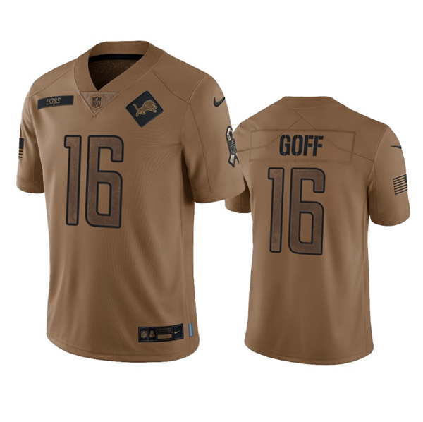 Men's Detroit Lions #16 Jared Goff 2023 Brown Salute To Service Limited Stitched Jersey Men's Detroit Lions #16 Jared Goff 2023 Brown Salute To Service Limited Stitched Jersey