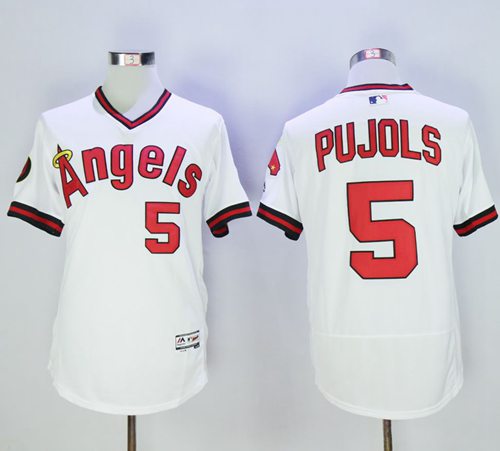 Angels of Anaheim #5 Albert Pujols White Flexbase Authentic Collection Cooperstown Stitched MLB Jersey Angels of Anaheim #5 Albert Pujols White Flexbase Authentic Collection Cooperstown Stitched MLB Jersey