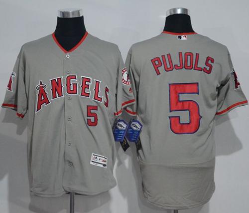 Angels of Anaheim #5 Albert Pujols Grey Flexbase Authentic Collection Stitched MLB Jersey Angels of Anaheim #5 Albert Pujols Grey Flexbase Authentic Collection Stitched MLB Jersey