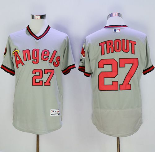Angels of Anaheim #27 Mike Trout Grey Flexbase Authentic Collection Cooperstown Stitched MLB Jersey Angels of Anaheim #27 Mike Trout Grey Flexbase Authentic Collection Cooperstown Stitched MLB Jersey