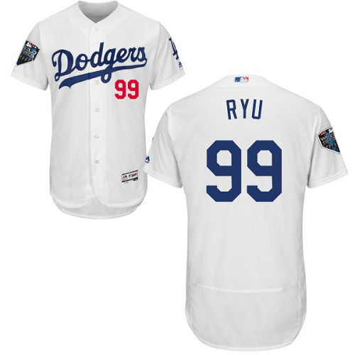Dodgers #99 Hyun-Jin Ryu White Flexbase Authentic Collection 2018 World Series Stitched MLB Jersey Dodgers #99 Hyun-Jin Ryu White Flexbase Authentic Collection 2018 World Series Stitched MLB Jersey