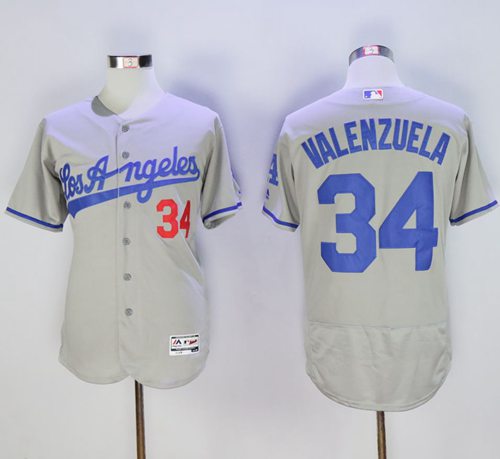 Dodgers #34 Fernando Valenzuela Grey Flexbase Authentic Collection Road Stitched MLB Jersey Dodgers #34 Fernando Valenzuela Grey Flexbase Authentic Collection Road Stitched MLB Jersey